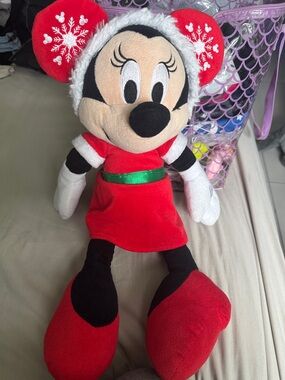 Disney Red and White Minnie Mouse Holiday Plush with Green Belt